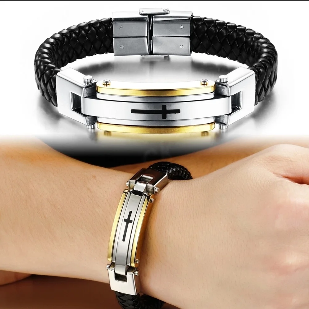 Black and Silver Bracelet with Gold Accent - Picture 5 of 5
